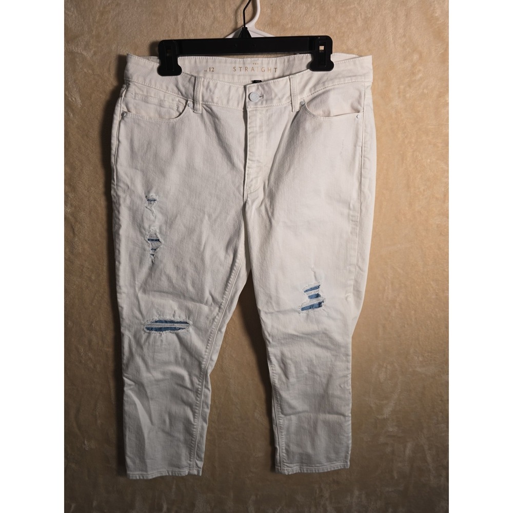White House Black Market Women's Size 12 Straight Leg Jeans White Distressed.268